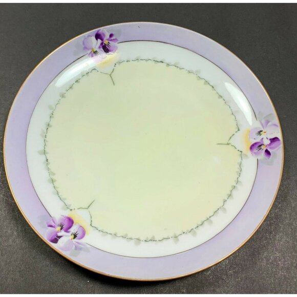 Hand Painted Purple Flower Border Porcelain Plate Gunther Studios Pansies - Picture 8 of 8